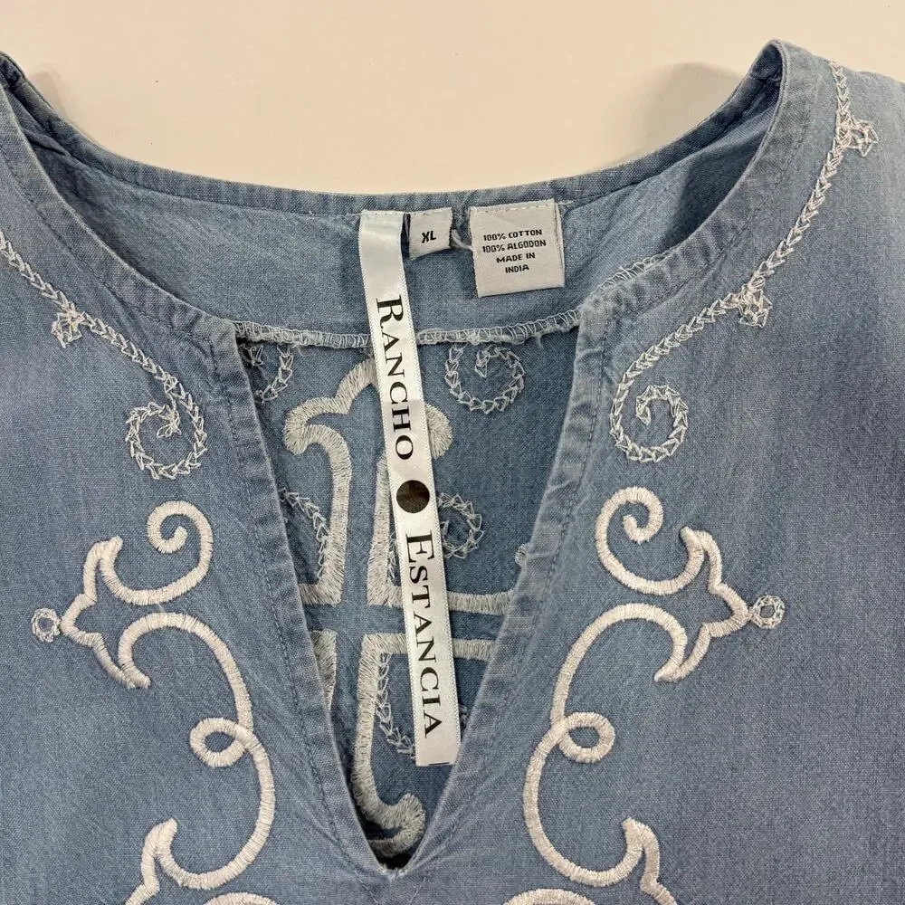 Rancho Estancia Cross Embroidered Denim Western Dress XL Rodeo Cowgirl Blue